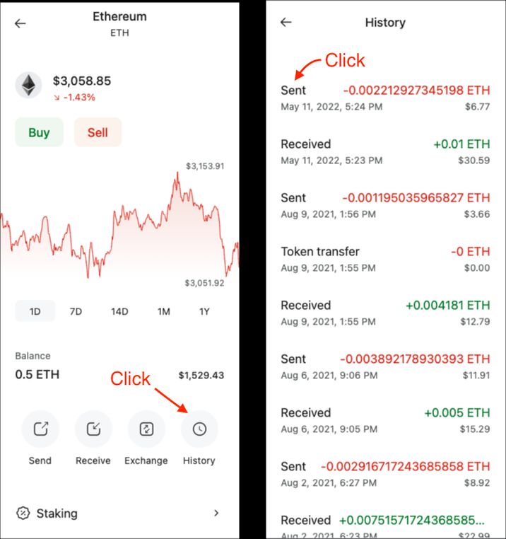 Transaction History Screenshot